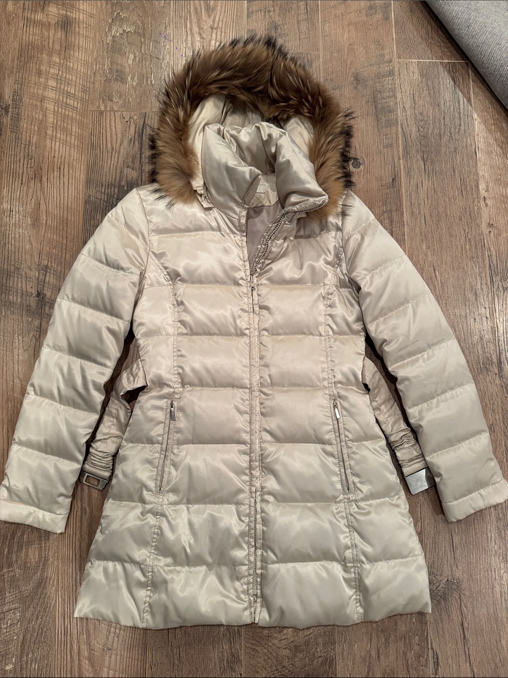Laundry by Design Women’s Cream Puffer Coat with Faux Fur Hood Size Small